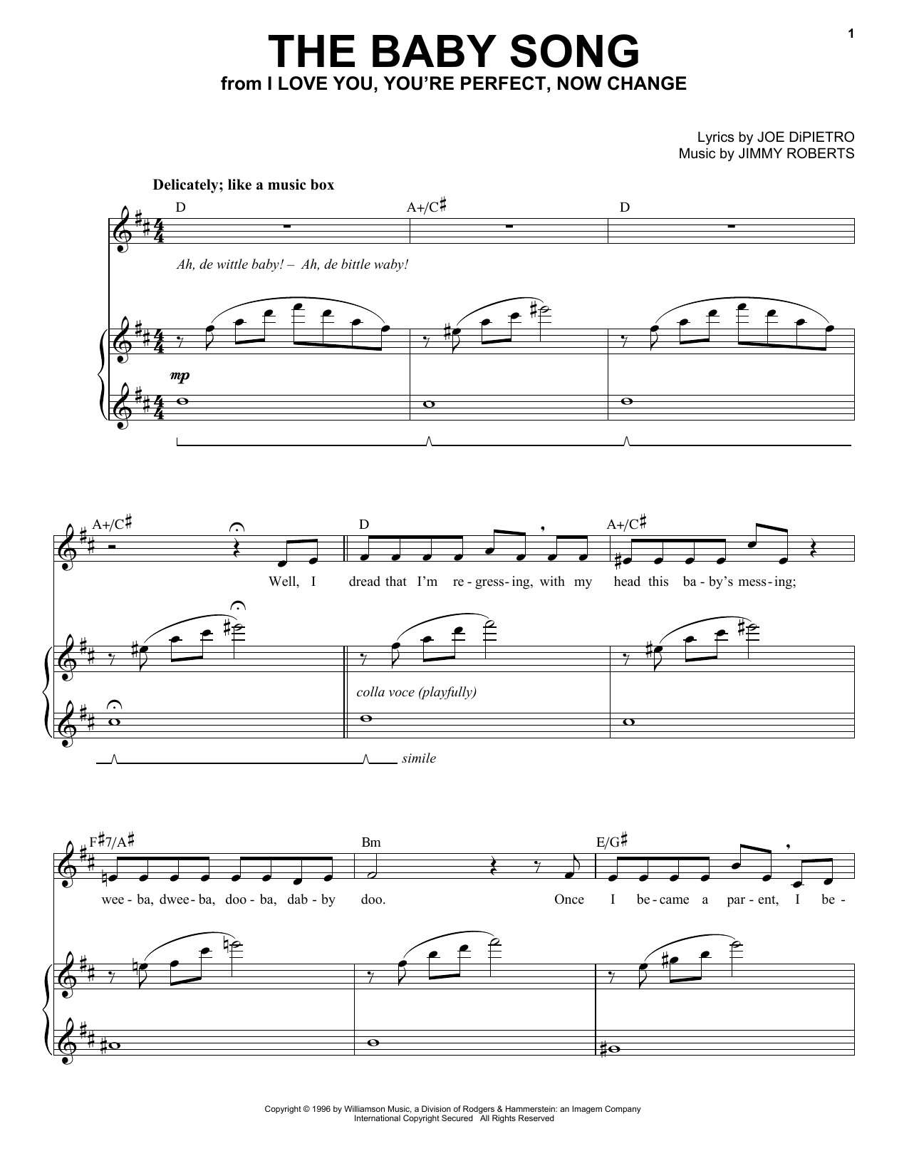 Download Jimmy Roberts The Baby Song Sheet Music and learn how to play Piano & Vocal PDF digital score in minutes