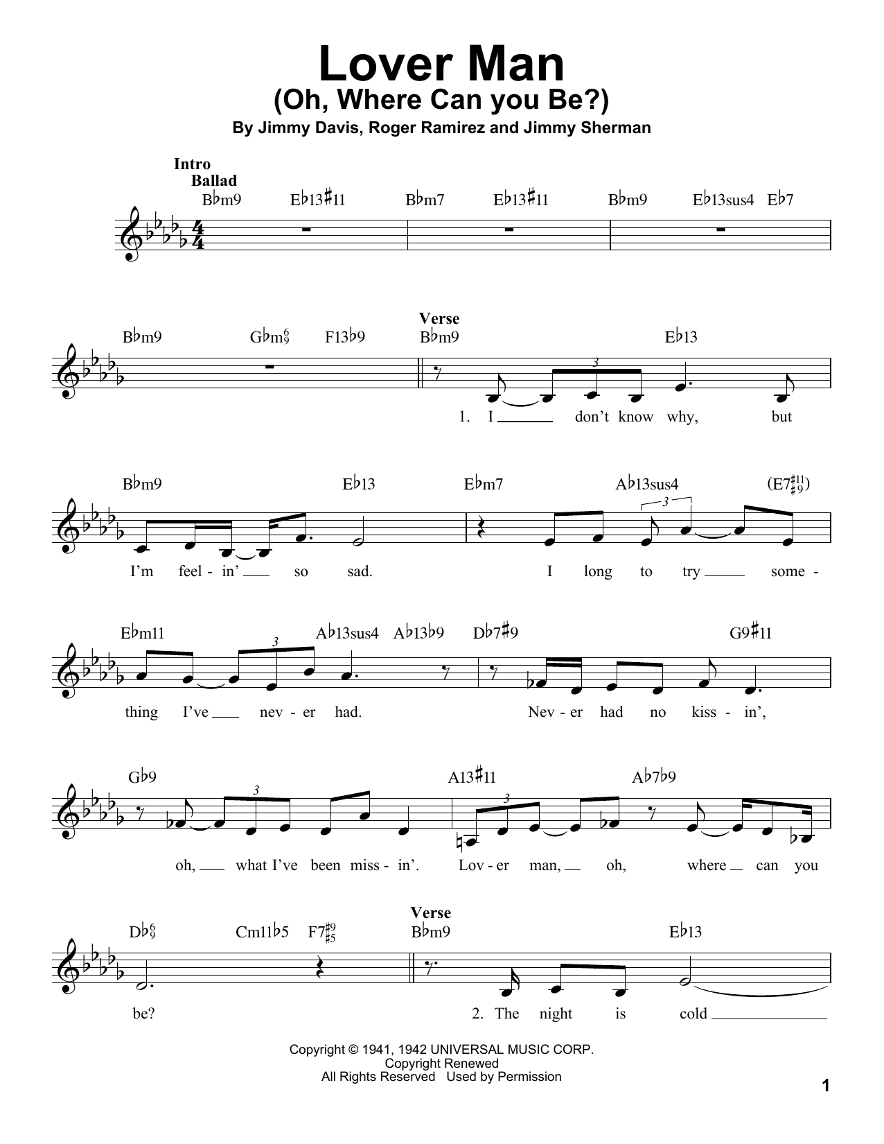 Download Jimmy Sherman Lover Man (Oh, Where Can You Be?) Sheet Music and learn how to play Voice PDF digital score in minutes