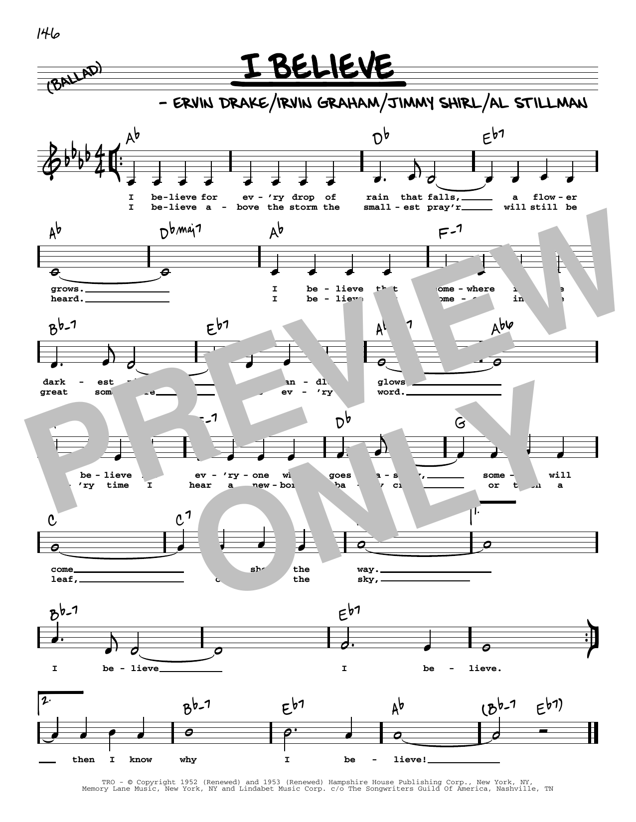 Download Jimmy Shirl I Believe (Low Voice) Sheet Music and learn how to play Real Book – Melody, Lyrics & Chords PDF digital score in minutes