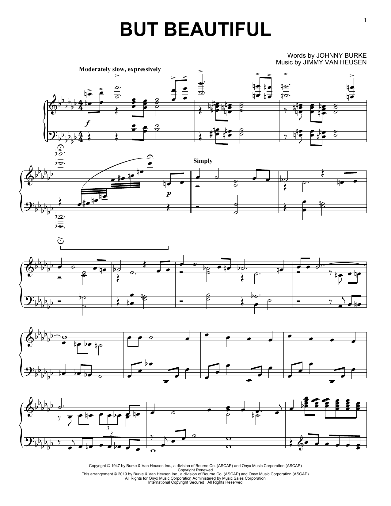 Download Jimmy Van Heusen But Beautiful (arr. Brent Edstrom) Sheet Music and learn how to play Piano Solo PDF digital score in minutes