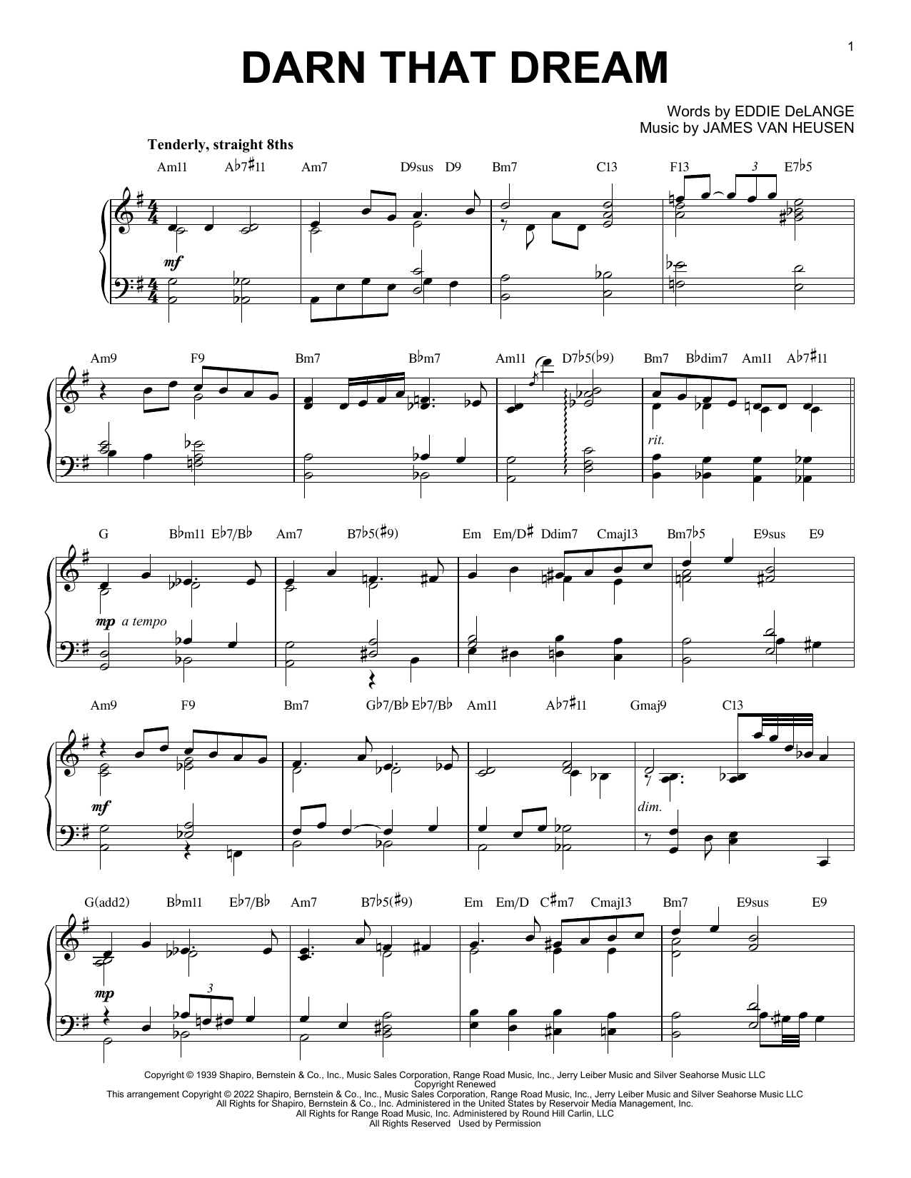 Download Jimmy Van Heusen Darn That Dream [Jazz version] (arr. Brent Edstrom) Sheet Music and learn how to play Piano Solo PDF digital score in minutes