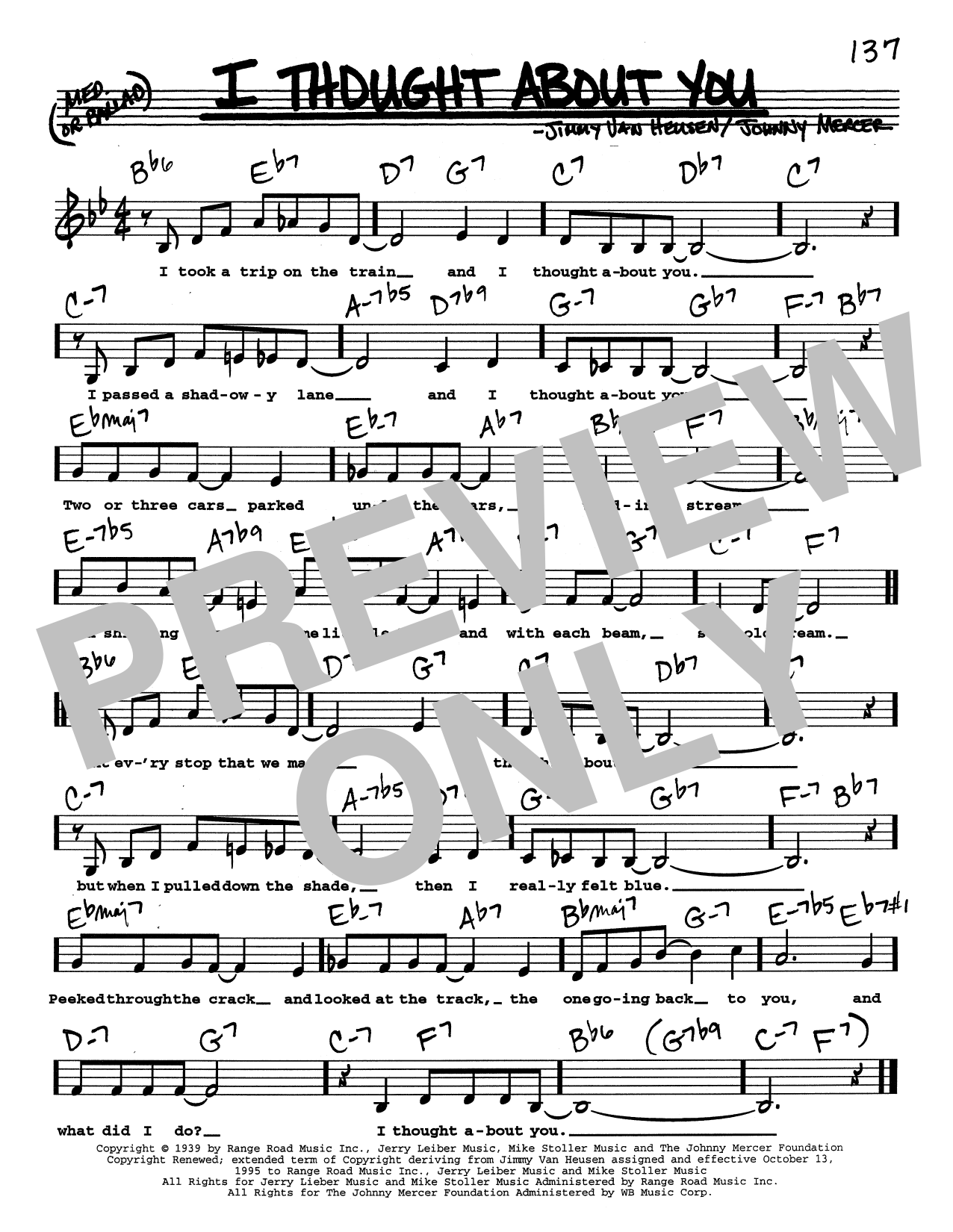 Download Jimmy Van Heusen I Thought About You (Low Voice) Sheet Music and learn how to play Real Book – Melody, Lyrics & Chords PDF digital score in minutes