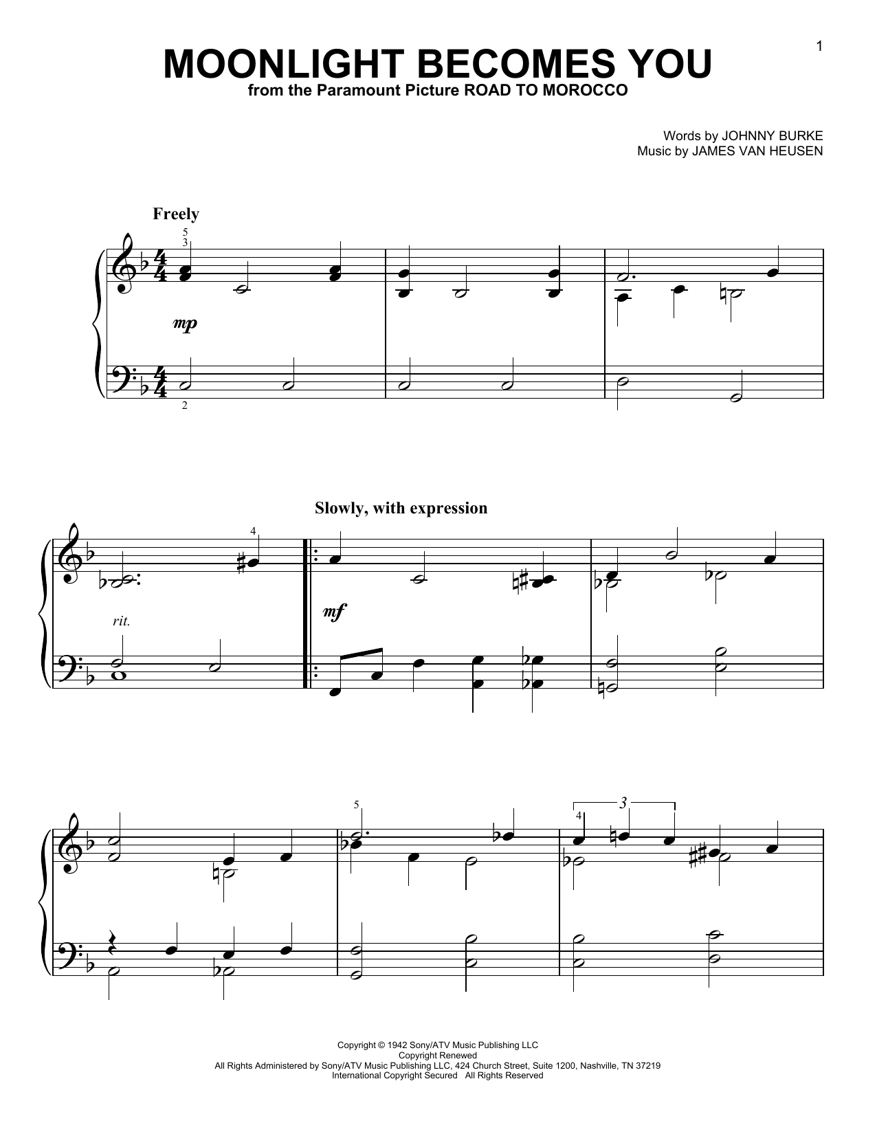 Download Jimmy Van Heusen Moonlight Becomes You Sheet Music and learn how to play Lead Sheet / Fake Book PDF digital score in minutes