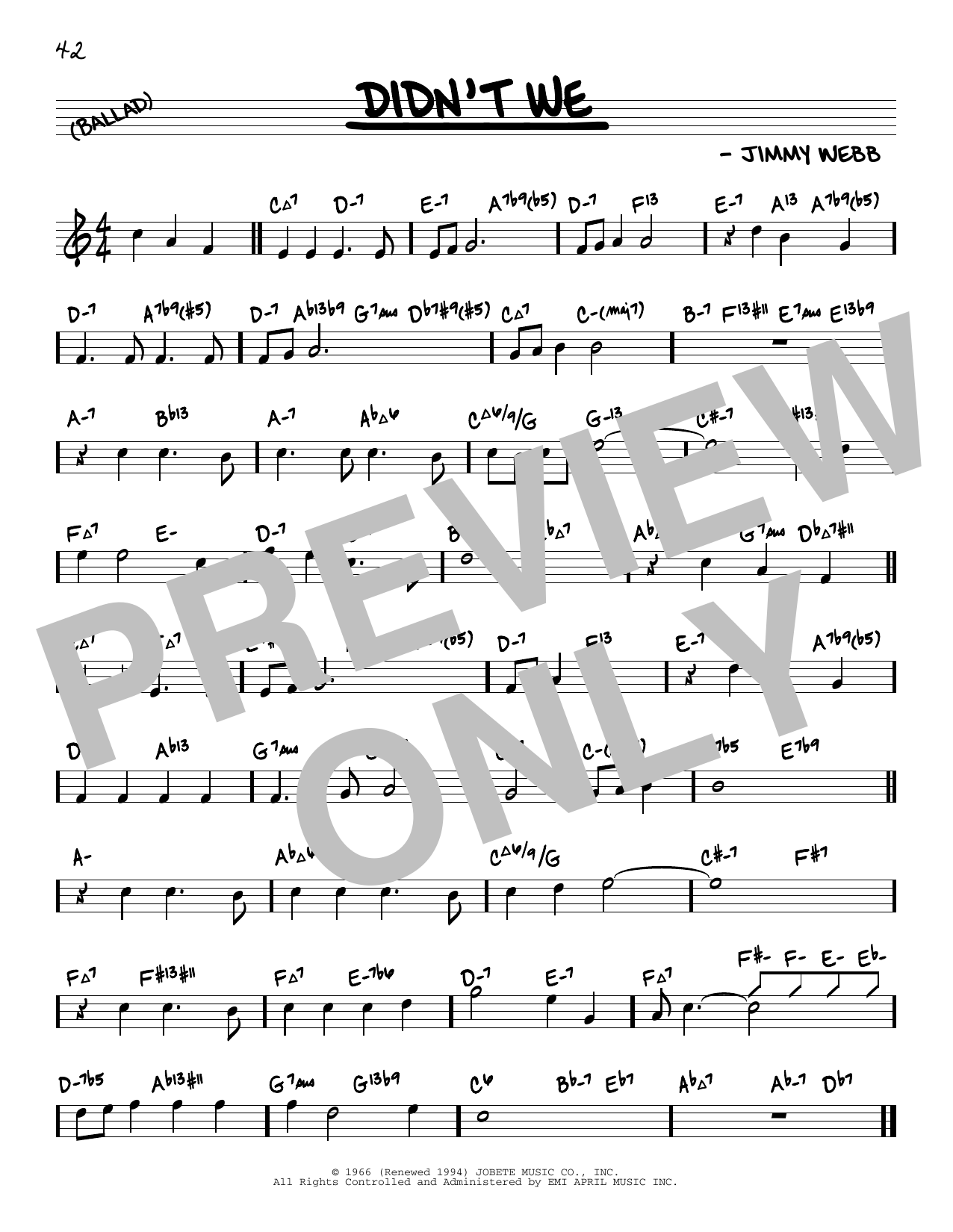 Download Jimmy Webb Didn't We (arr. David Hazeltine) Sheet Music and learn how to play Real Book – Enhanced Chords PDF digital score in minutes