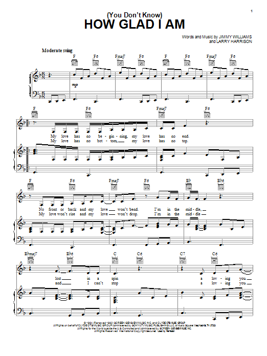 Download Jimmy Williams (You Don't Know) How Glad I Am Sheet Music and learn how to play Piano, Vocal & Guitar (Right-Hand Melody) PDF digital score in minutes
