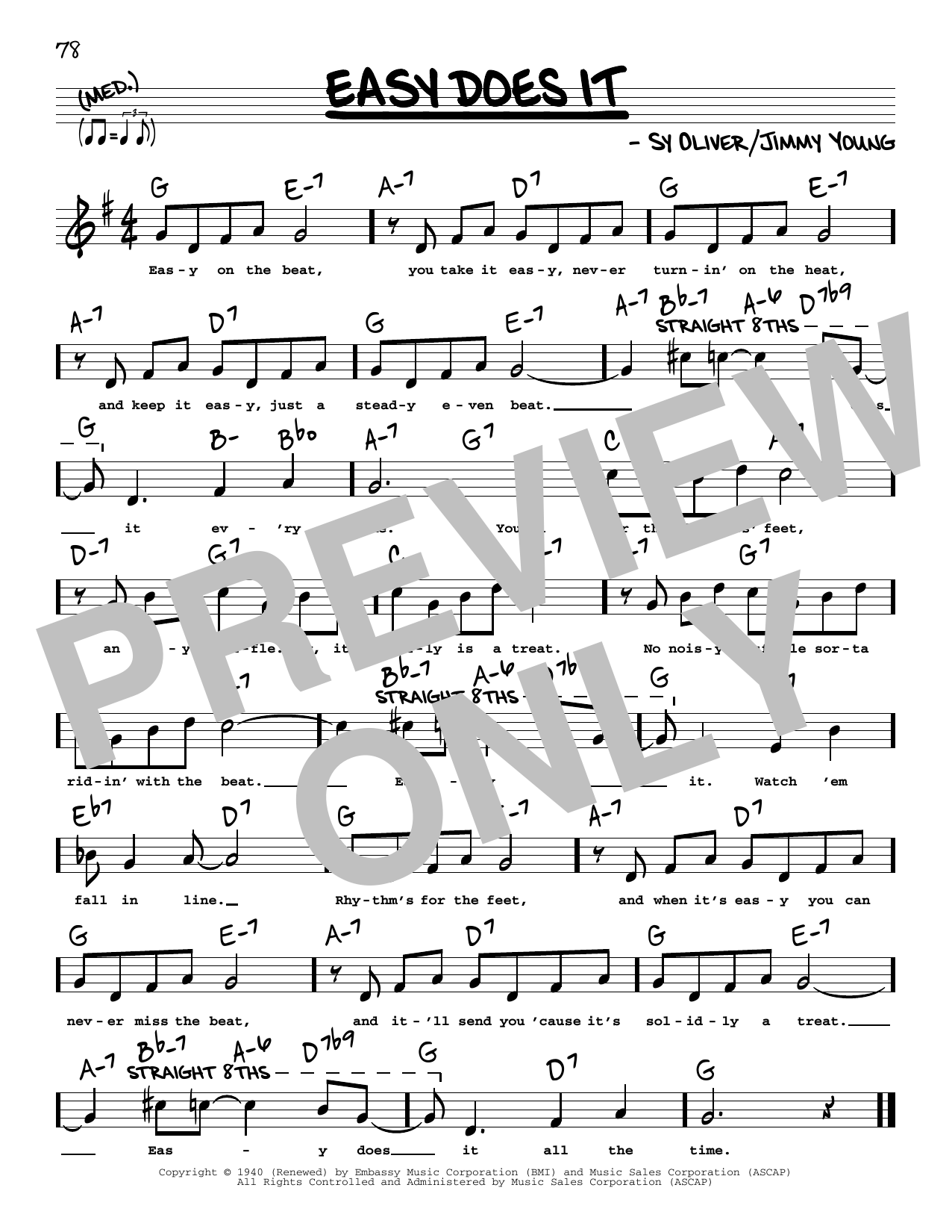Download Jimmy Young Easy Does It (High Voice) Sheet Music and learn how to play Real Book – Melody, Lyrics & Chords PDF digital score in minutes