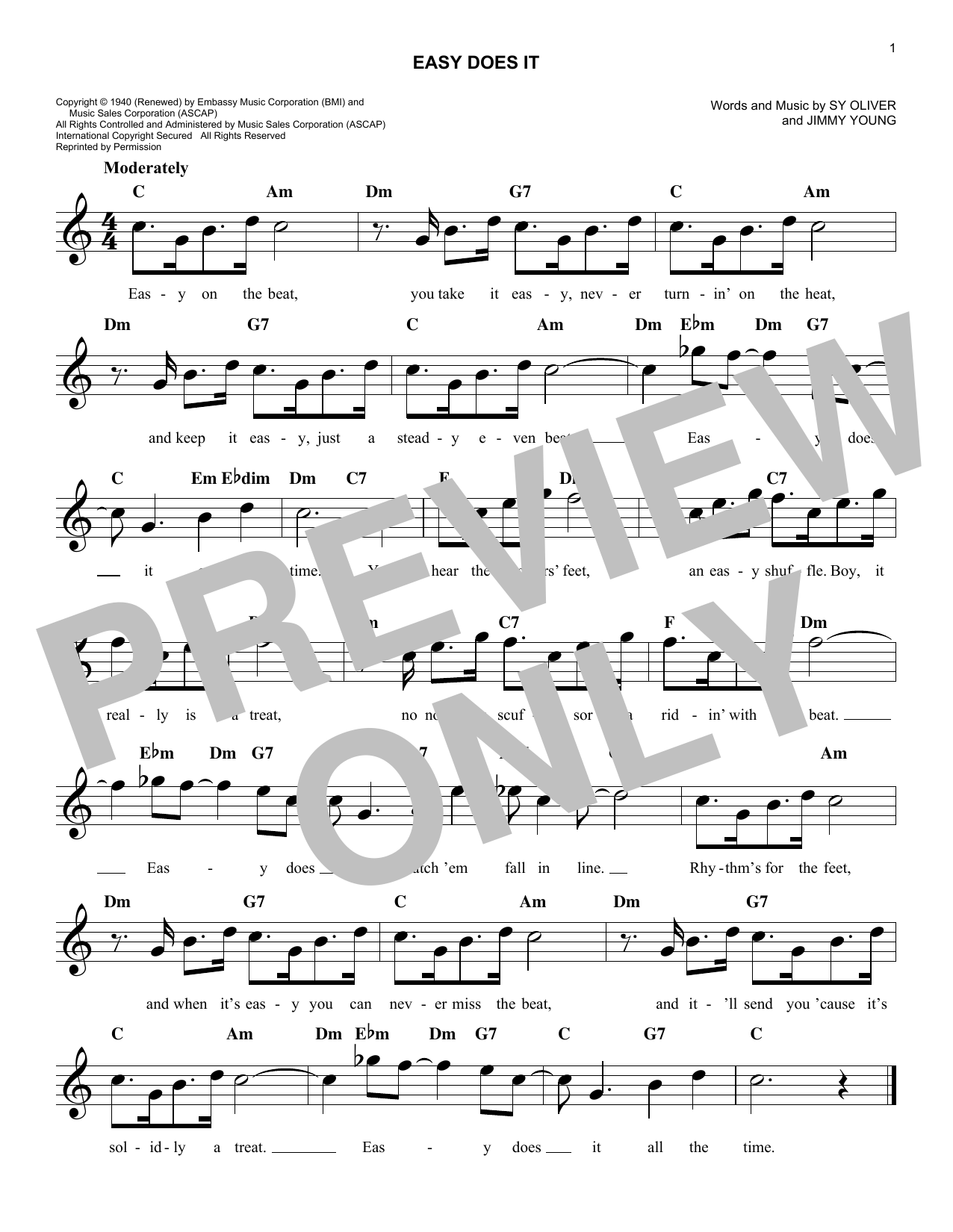 Download Jimmy Young Easy Does It Sheet Music and learn how to play Melody Line, Lyrics & Chords PDF digital score in minutes