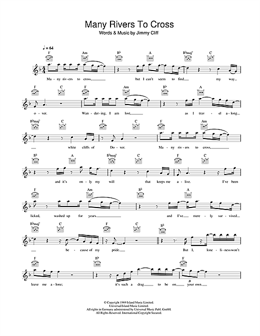 Jimmy Cliff Many Rivers To Cross Sheet Music Notes Download 