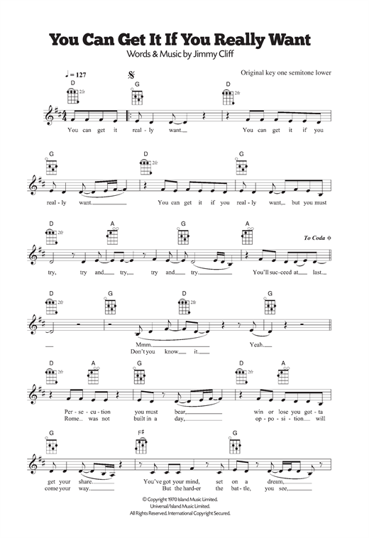 Download Jimmy Cliff You Can Get It If You Really Want Sheet Music and learn how to play Ukulele PDF digital score in minutes