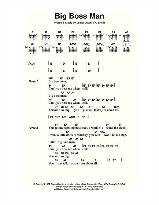 Download Jimmy Reed Big Boss Man Sheet Music and learn how to play Lyrics & Chords PDF digital score in minutes