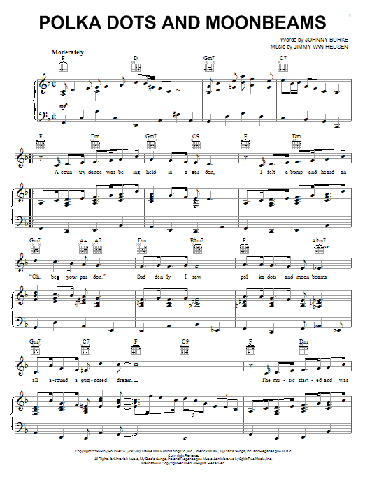 Jimmy Van Heusen Polka Dots And Moonbeams Sheet Music Notes Download Printable Pdf Score