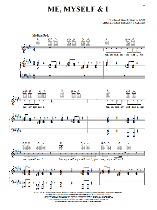 Download JIVEjones Me, Myself & I Sheet Music and learn how to play Piano, Vocal & Guitar (Right-Hand Melody) PDF digital score in minutes