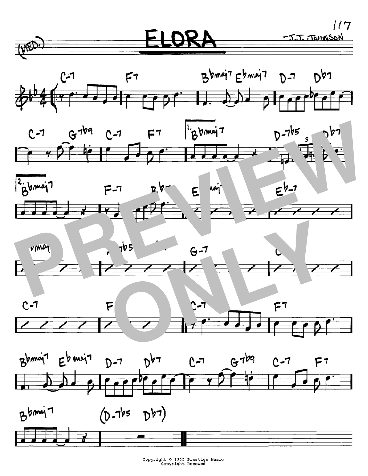 Download J.J. Johnson Elora Sheet Music and learn how to play Real Book - Melody & Chords - C Instruments PDF digital score in minutes