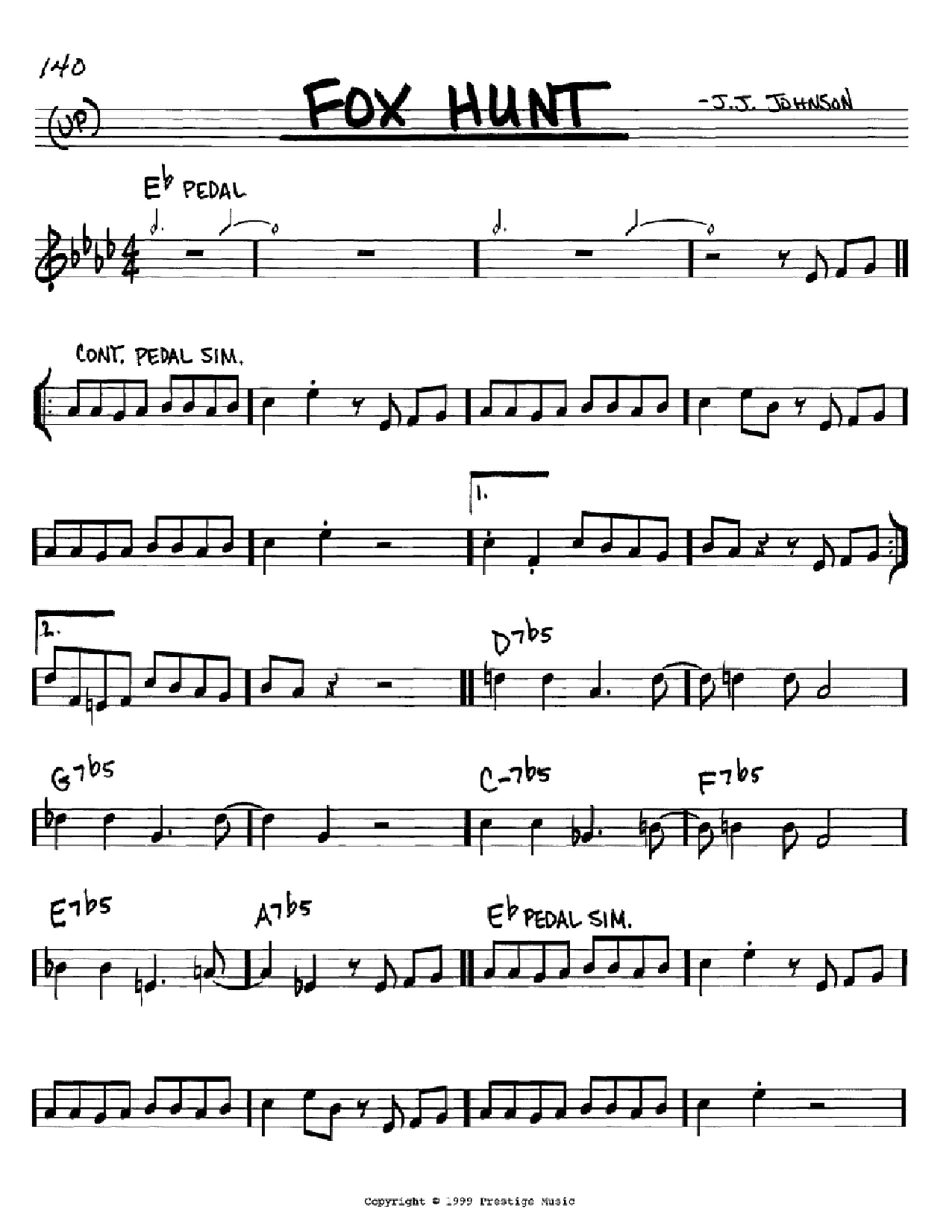 Download J.J. Johnson Fox Hunt Sheet Music and learn how to play Real Book - Melody & Chords - C Instruments PDF digital score in minutes