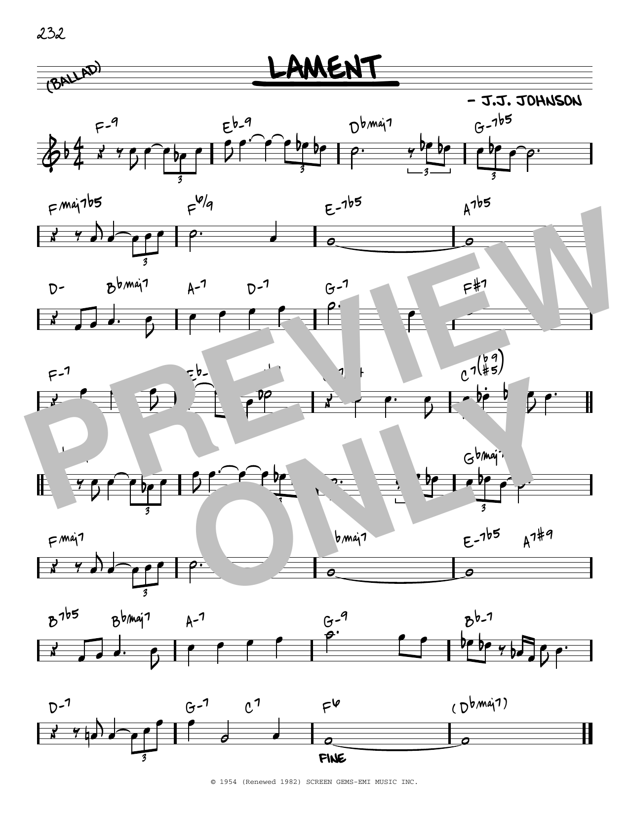 Download J.J. Johnson Lament [Reharmonized version] (arr. Jack Grassel) Sheet Music and learn how to play Real Book – Melody & Chords PDF digital score in minutes