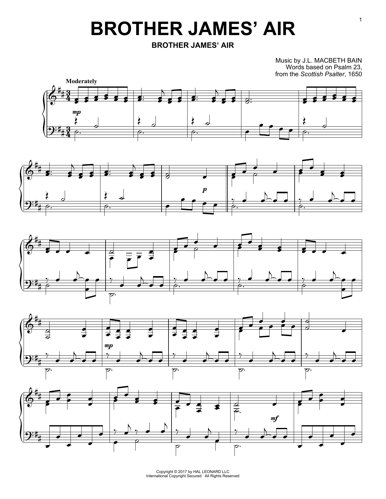 Download J.L. Macbeth Bain Brother James' Air Sheet Music and learn how to play Piano PDF digital score in minutes