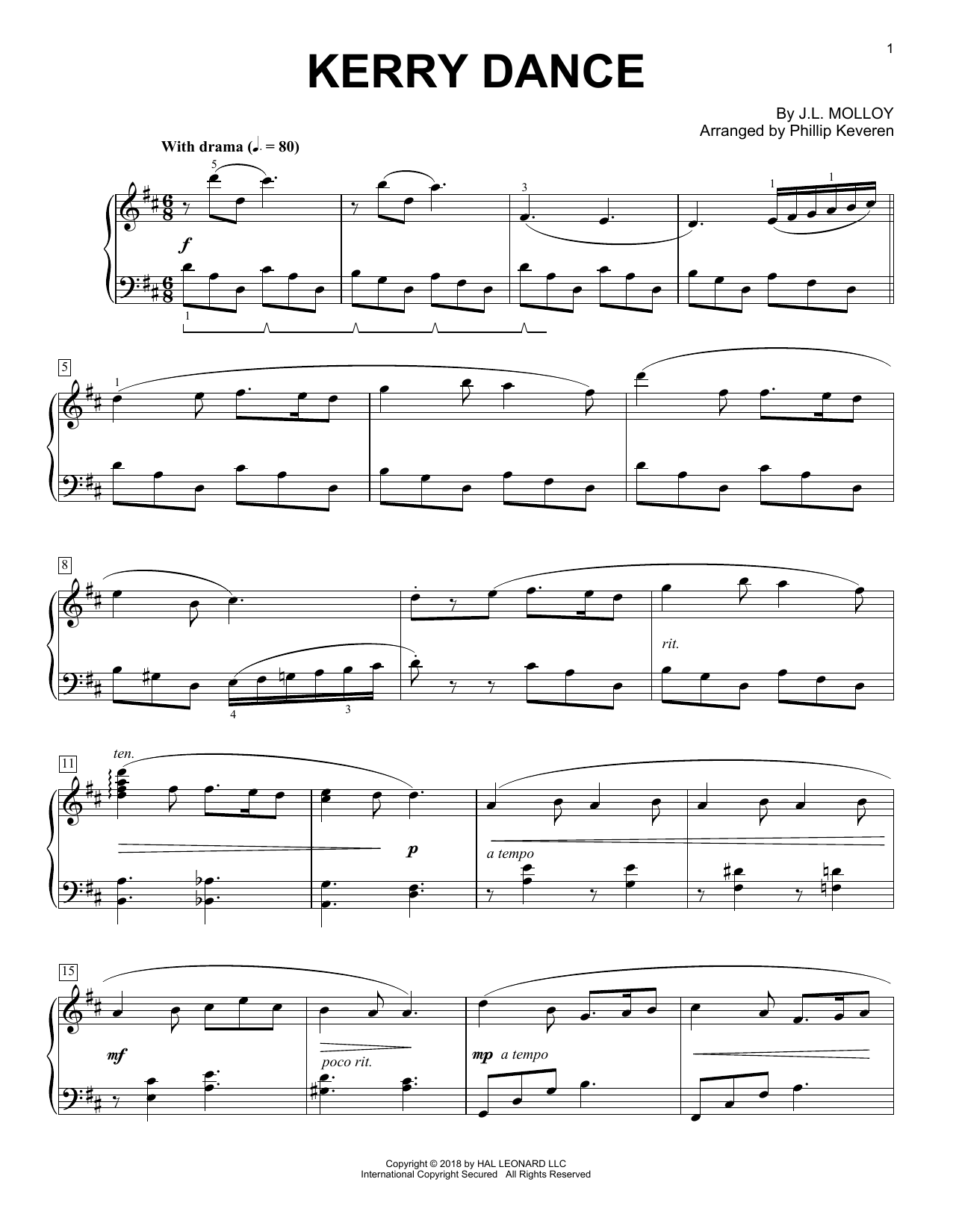 Download J.L. Molloy Kerry Dance [Classical version] (arr. Phillip Keveren) Sheet Music and learn how to play Piano Solo PDF digital score in minutes