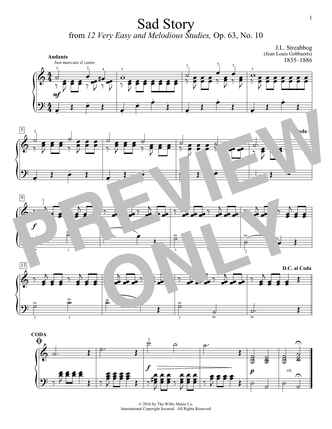 Download J.L. Streabbog Sad Story Sheet Music and learn how to play Educational Piano PDF digital score in minutes