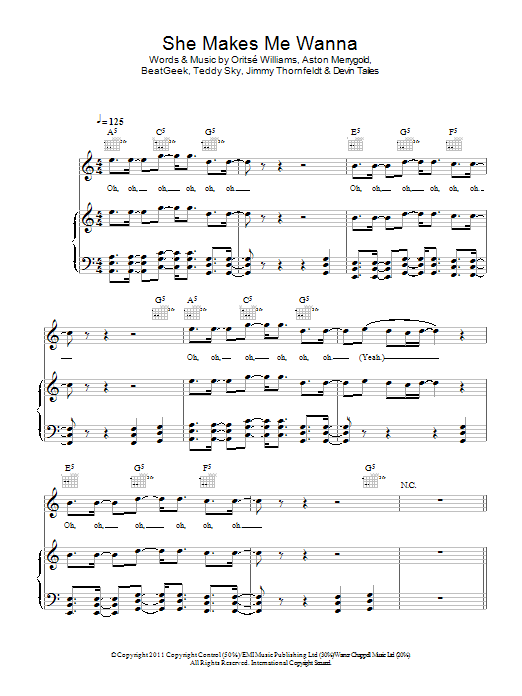 Download JLS Ft. Dev She Makes Me Wanna Sheet Music and learn how to play Piano, Vocal & Guitar (Right-Hand Melody) PDF digital score in minutes