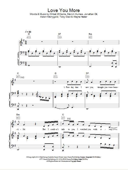 Download JLS Love You More Sheet Music and learn how to play Piano, Vocal & Guitar (Right-Hand Melody) PDF digital score in minutes