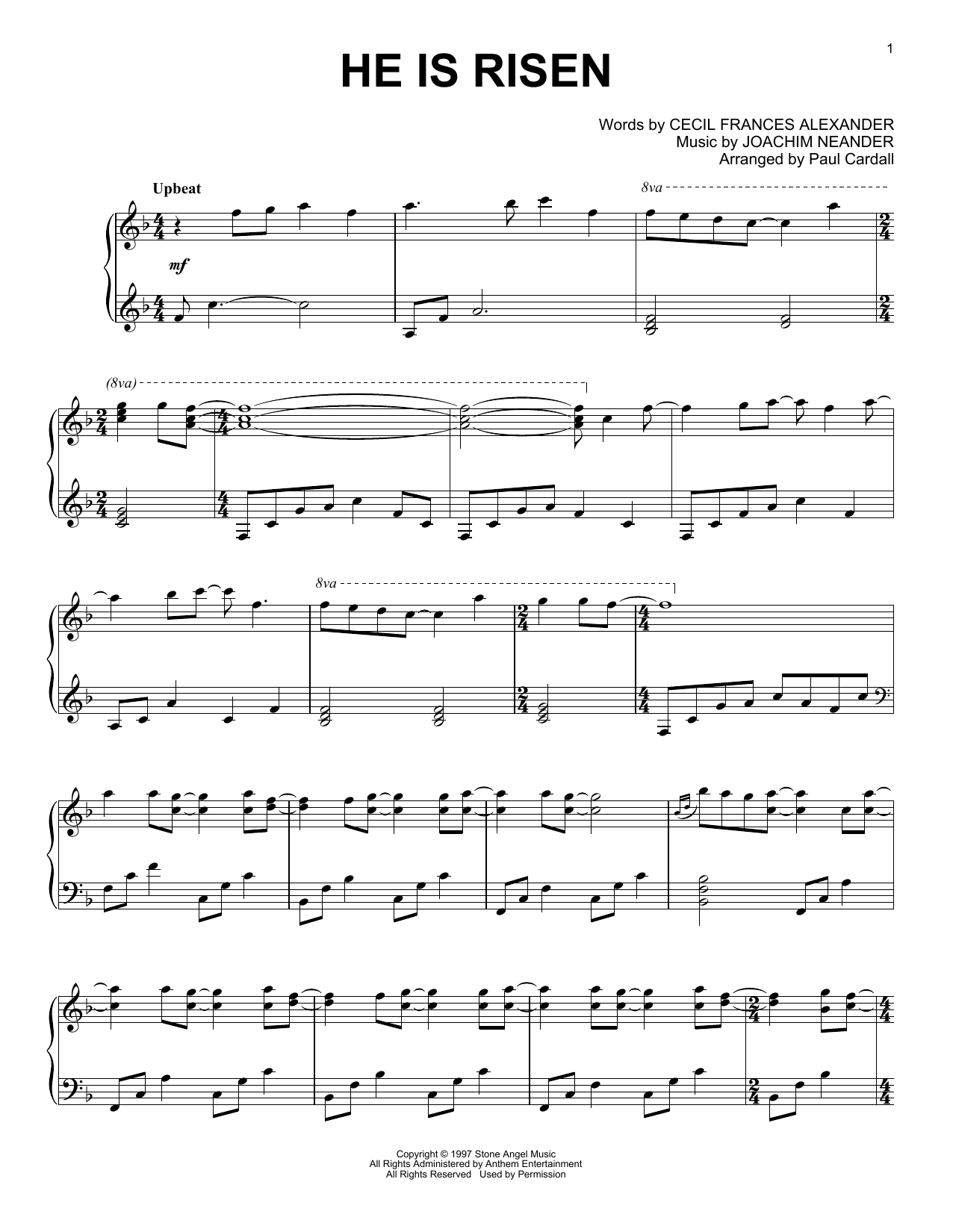 Download Joachim Neander He Is Risen (arr. Paul Cardall) Sheet Music and learn how to play Piano Solo PDF digital score in minutes