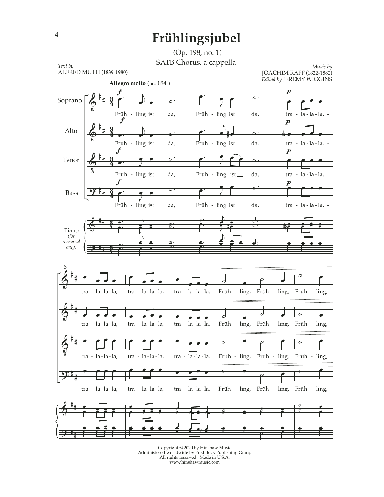 Download Joachim Raff Frühlingsjubel Sheet Music and learn how to play SATB Choir PDF digital score in minutes
