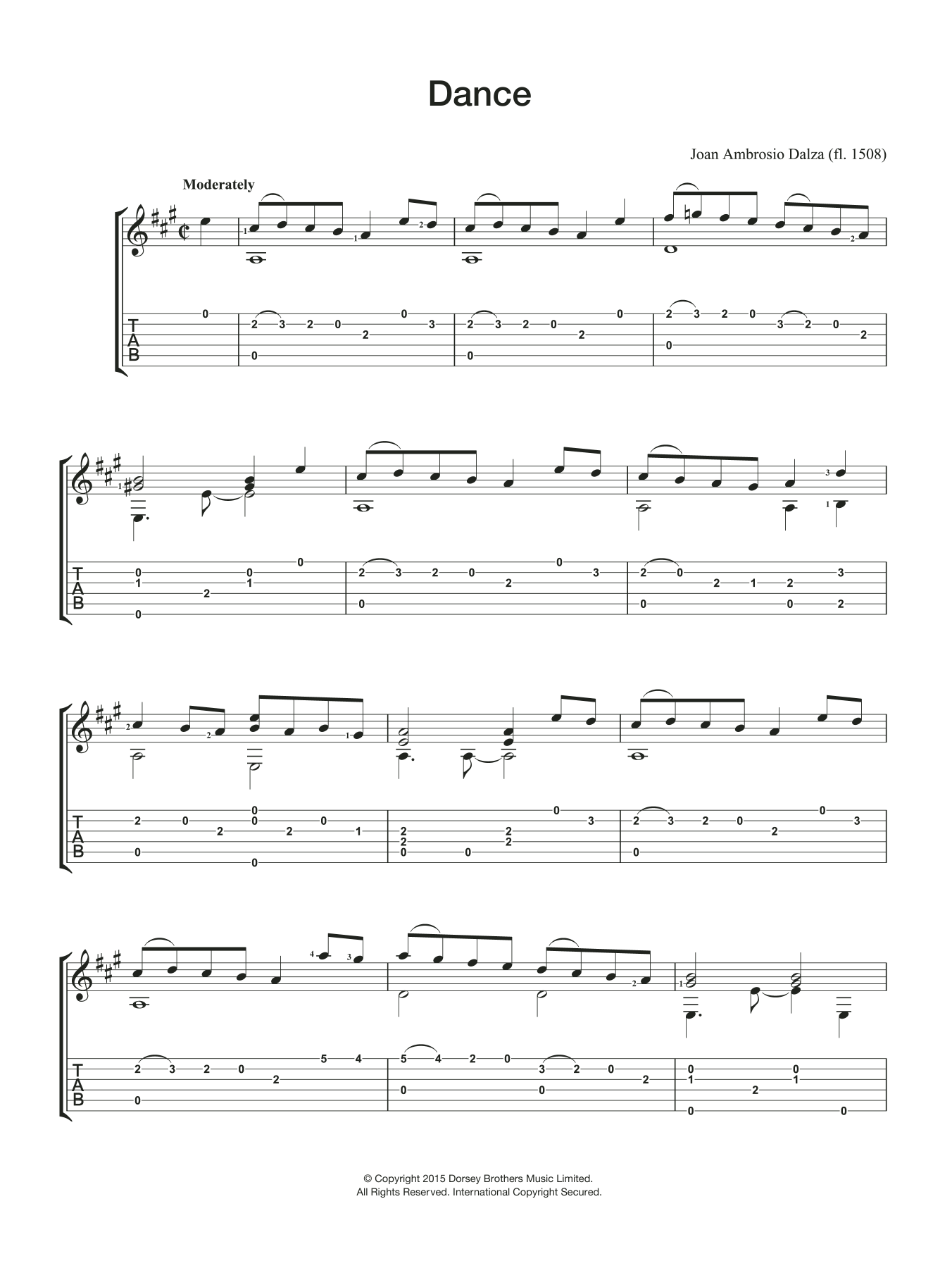 Download Joan Ambrosio Dalza Dance Sheet Music and learn how to play Guitar PDF digital score in minutes