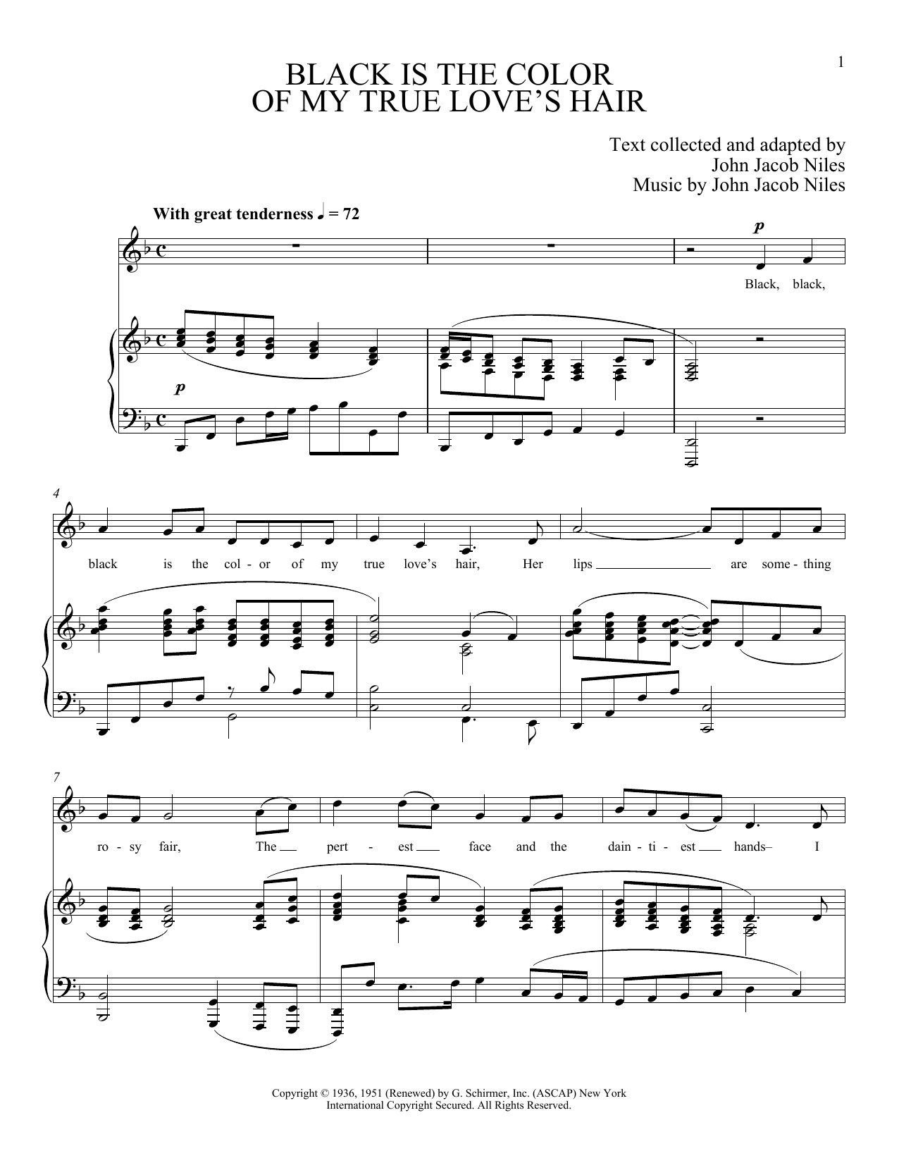 Download Joan Frey Boytim Black Is The Color Of My True Love's Hair Sheet Music and learn how to play Piano & Vocal PDF digital score in minutes