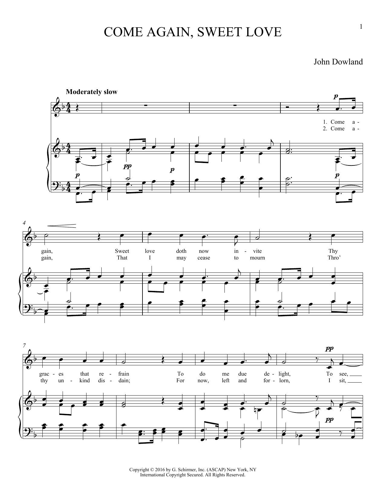 Download Joan Frey Boytim Come Again, Sweet Love Sheet Music and learn how to play Piano & Vocal PDF digital score in minutes