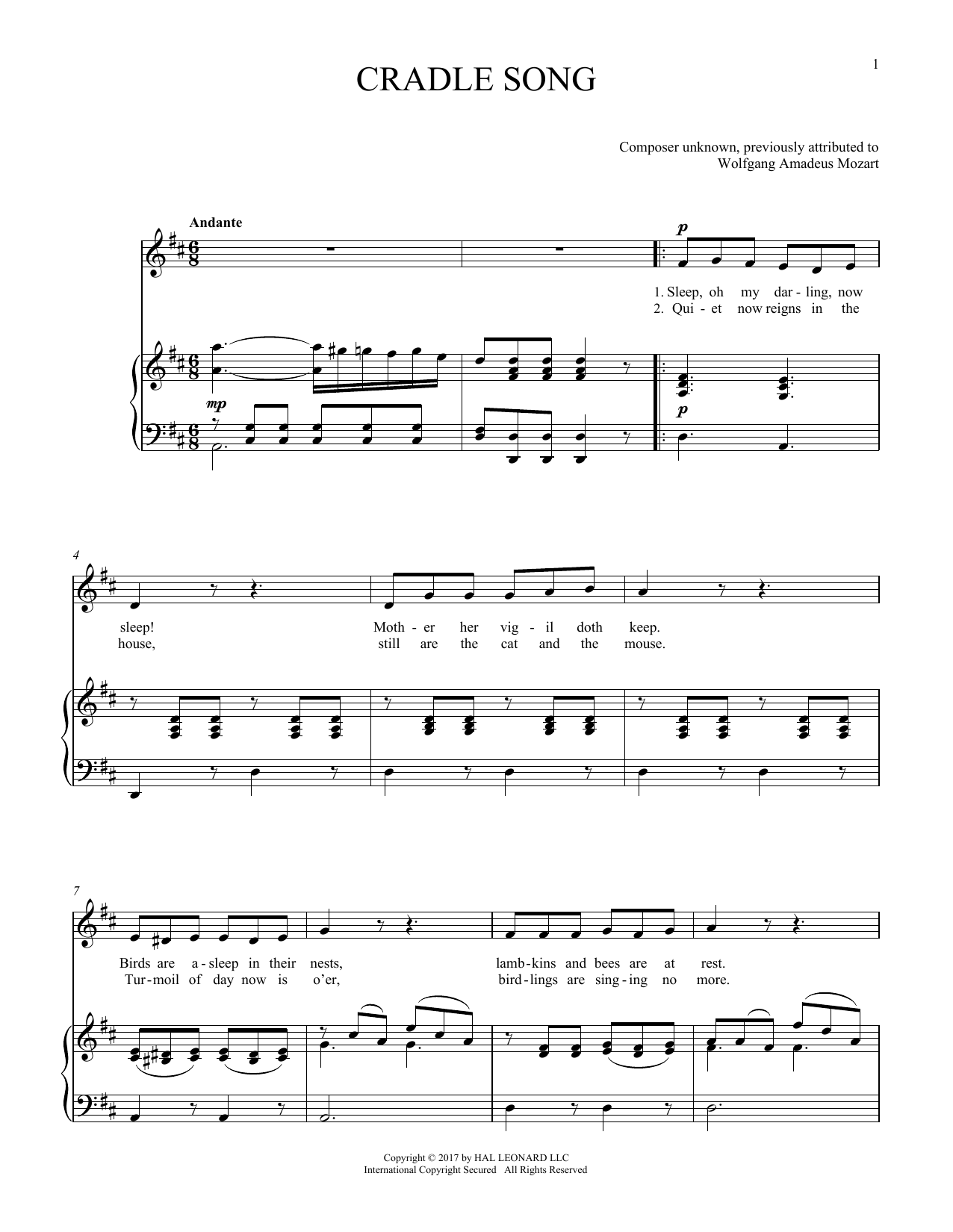 Download Joan Frey Boytim Cradle Song Sheet Music and learn how to play Piano & Vocal PDF digital score in minutes