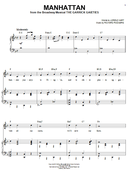 Download Joan Frey Boytim Manhattan Sheet Music and learn how to play Piano, Vocal & Guitar (Right-Hand Melody) PDF digital score in minutes