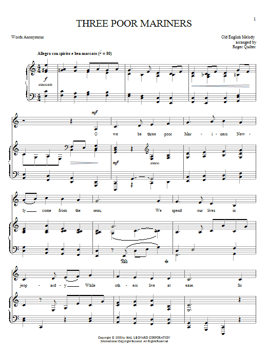 Download Joan Frey Boytim Three Poor Mariners Sheet Music and learn how to play Piano, Vocal & Guitar (Right-Hand Melody) PDF digital score in minutes