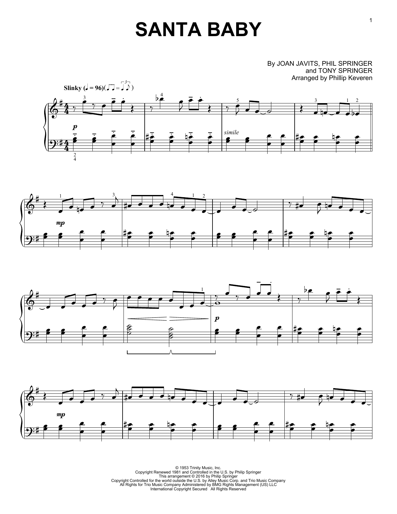 Download Phillip Keveren Santa Baby Sheet Music and learn how to play Piano PDF digital score in minutes