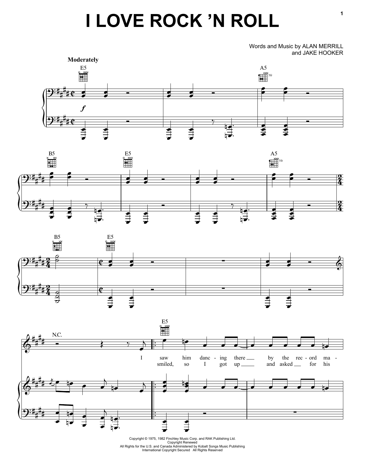 Download Joan Jett & The Blackhearts I Love Rock 'N Roll Sheet Music and learn how to play Piano, Vocal & Guitar (Right-Hand Melody) PDF digital score in minutes