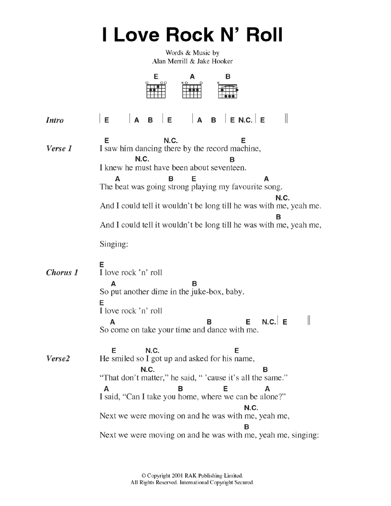Download Joan Jett I Love Rock N' Roll Sheet Music and learn how to play Lyrics & Chords PDF digital score in minutes