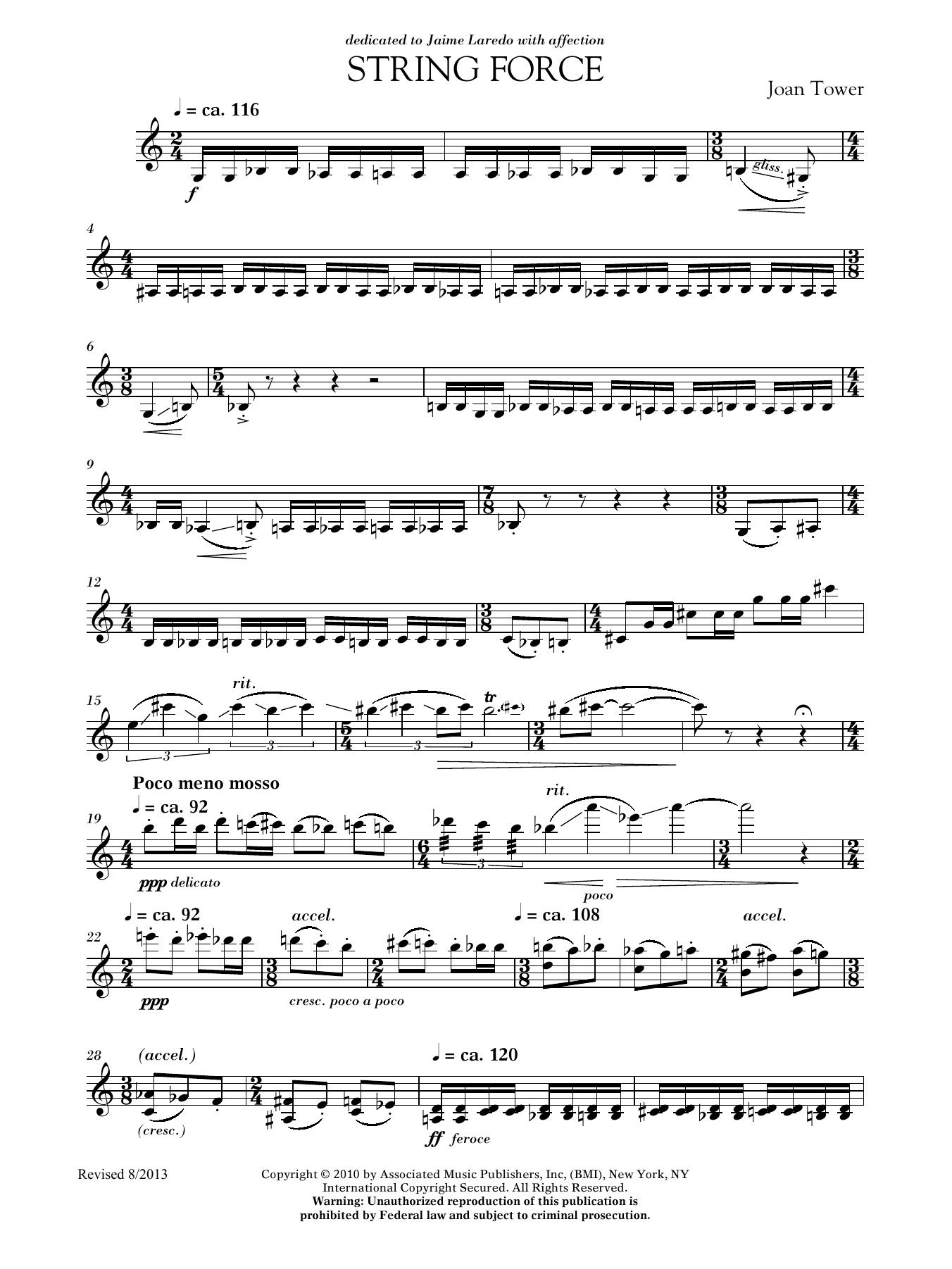 Download Joan Tower String Force Sheet Music and learn how to play Violin PDF digital score in minutes