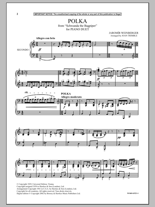 Download Joan Trimble Polka (from Schwanda The Bagpiper) Sheet Music and learn how to play Piano Duet PDF digital score in minutes