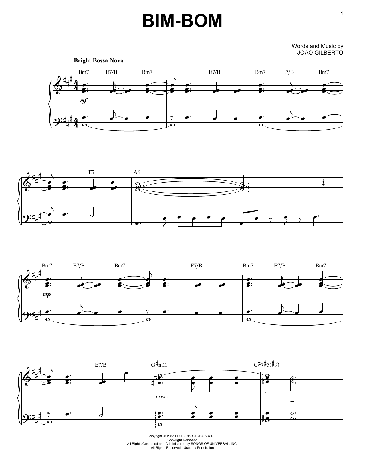 Download Joao Gilberto Bim-Bom Sheet Music and learn how to play Piano PDF digital score in minutes