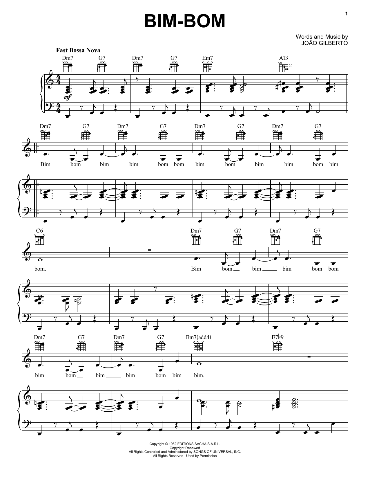 Download Joao Gilberto Bim-Bom Sheet Music and learn how to play Real Book – Melody & Chords PDF digital score in minutes