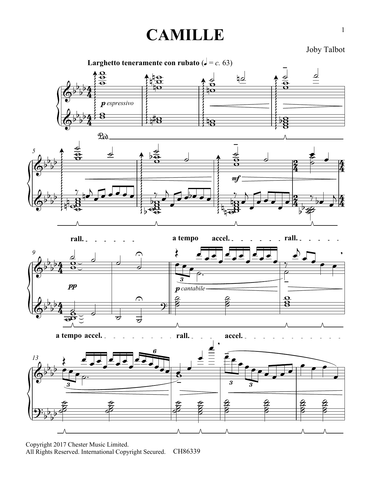 Download Joby Talbot Camille Sheet Music and learn how to play Piano Solo PDF digital score in minutes