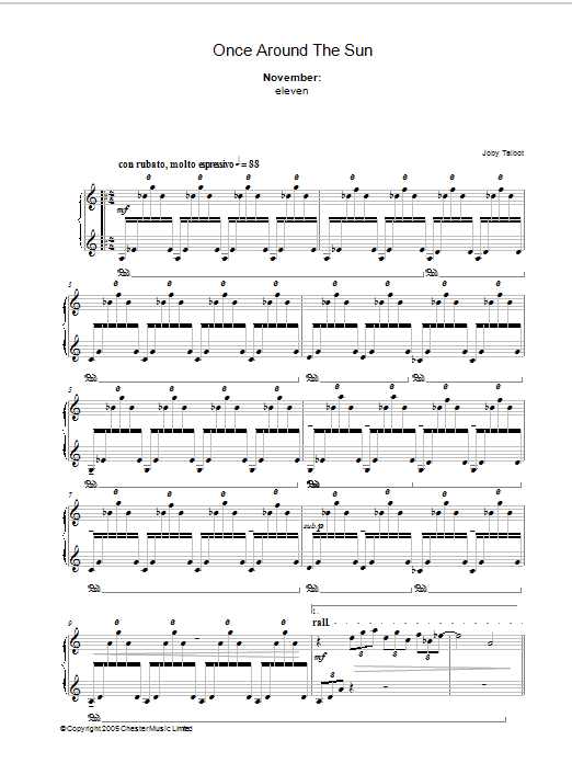 Download Joby Talbot November (from Once Around The Sun) Sheet Music and learn how to play Piano PDF digital score in minutes