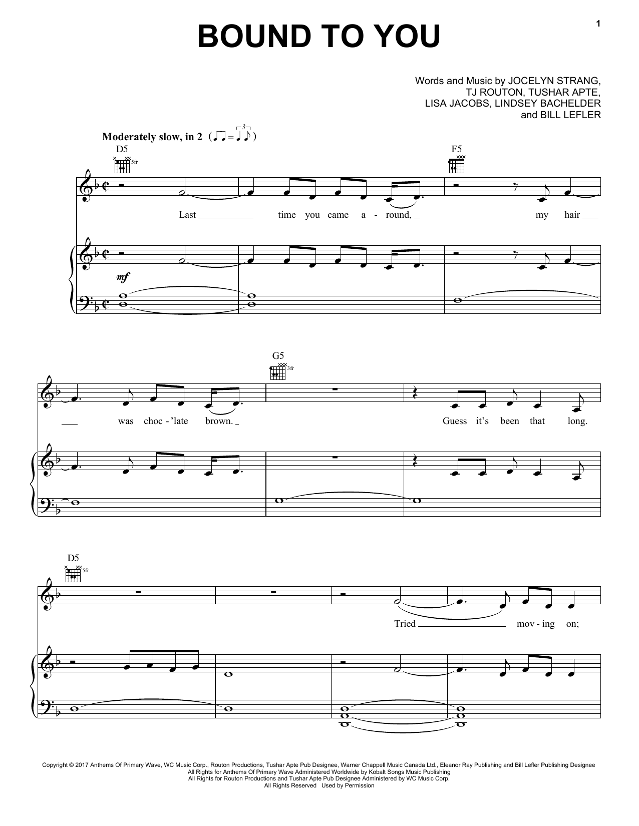 Download Jocelyn Alice Bound To You Sheet Music and learn how to play Piano, Vocal & Guitar Chords (Right-Hand Melody) PDF digital score in minutes