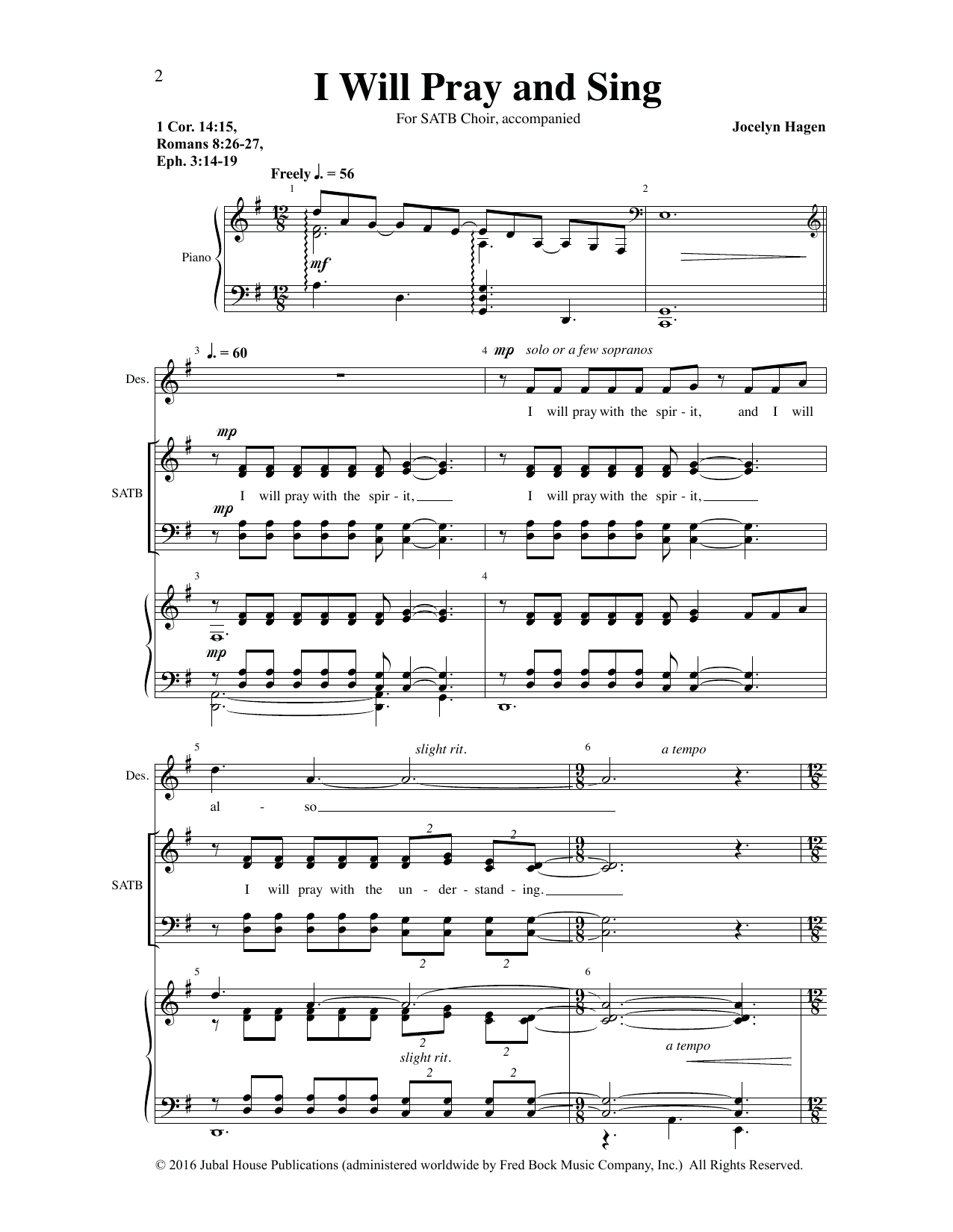 Download Jocelyn Hagen I Will Pray and Sing Sheet Music and learn how to play SATB Choir PDF digital score in minutes