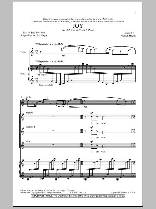 Download Jocelyn Hagen Joy Sheet Music and learn how to play SSA PDF digital score in minutes