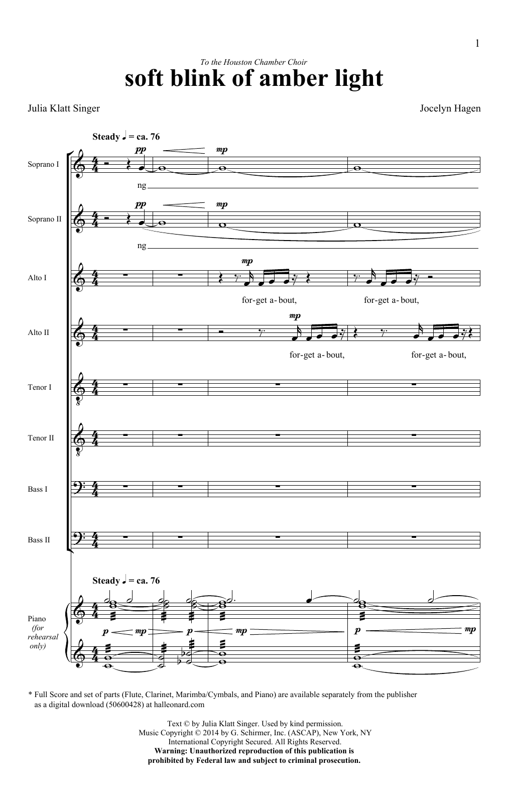 Download Jocelyn Hagen soft blink of amber light Sheet Music and learn how to play SATB PDF digital score in minutes