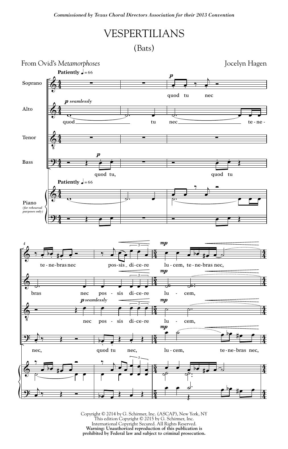 Download Jocelyn Hagen Vespertilians Sheet Music and learn how to play SATB PDF digital score in minutes