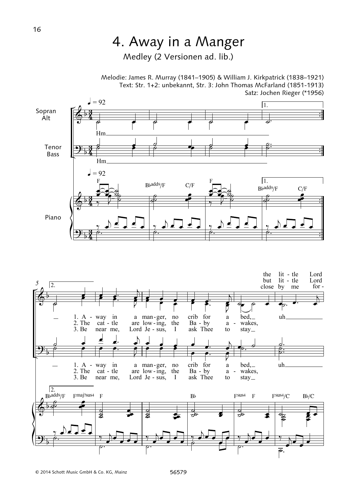 Download Jochen Rieger Away In A Manger Sheet Music and learn how to play Choir PDF digital score in minutes