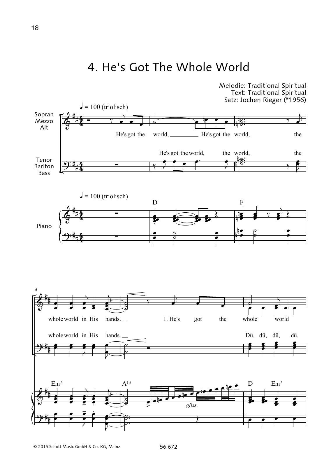 Download Jochen Rieger He's Got the Whole World Sheet Music and learn how to play Choir PDF digital score in minutes