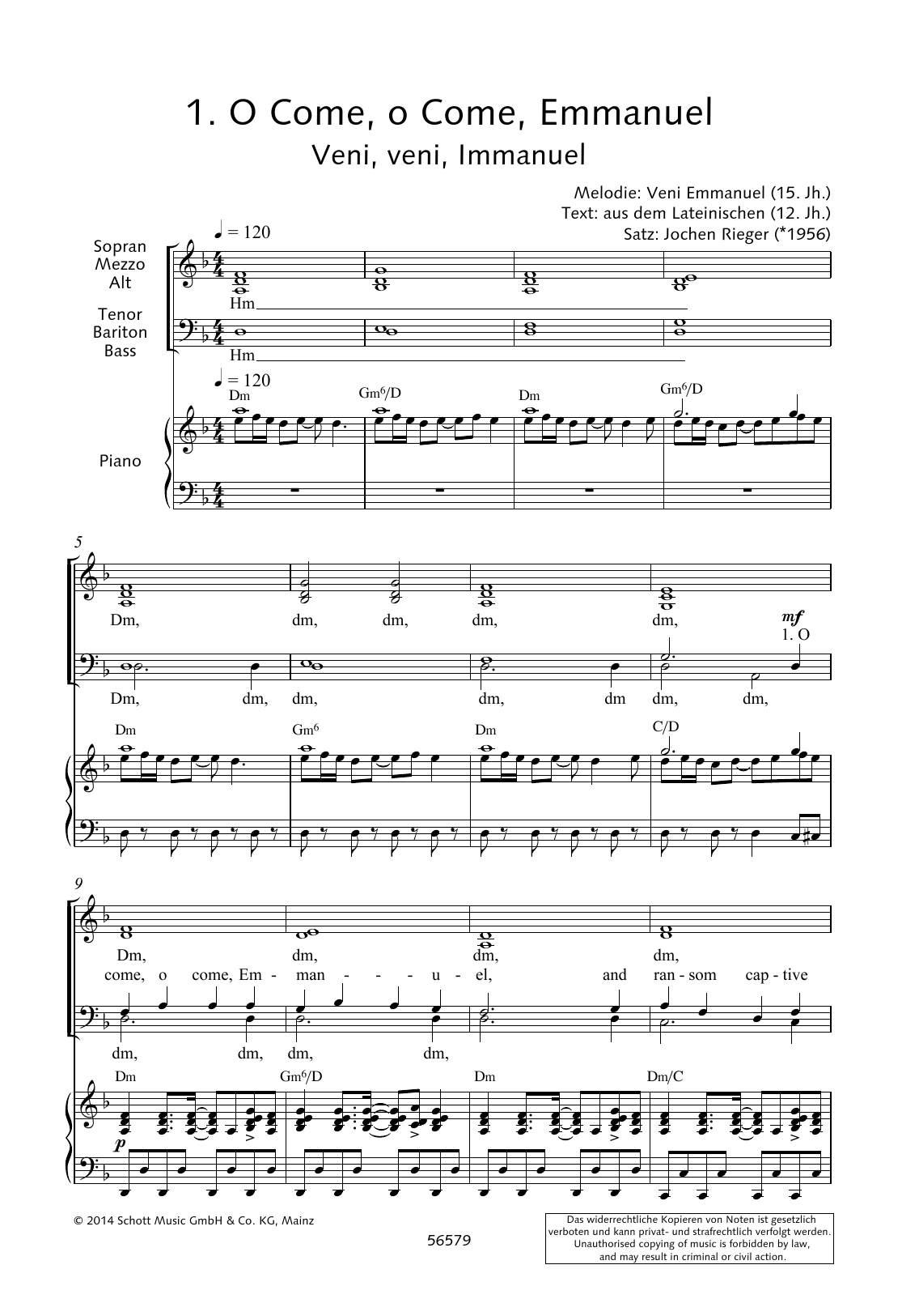 Download Jochen Rieger O Come, O Come, Emmanuel Sheet Music and learn how to play Choir PDF digital score in minutes