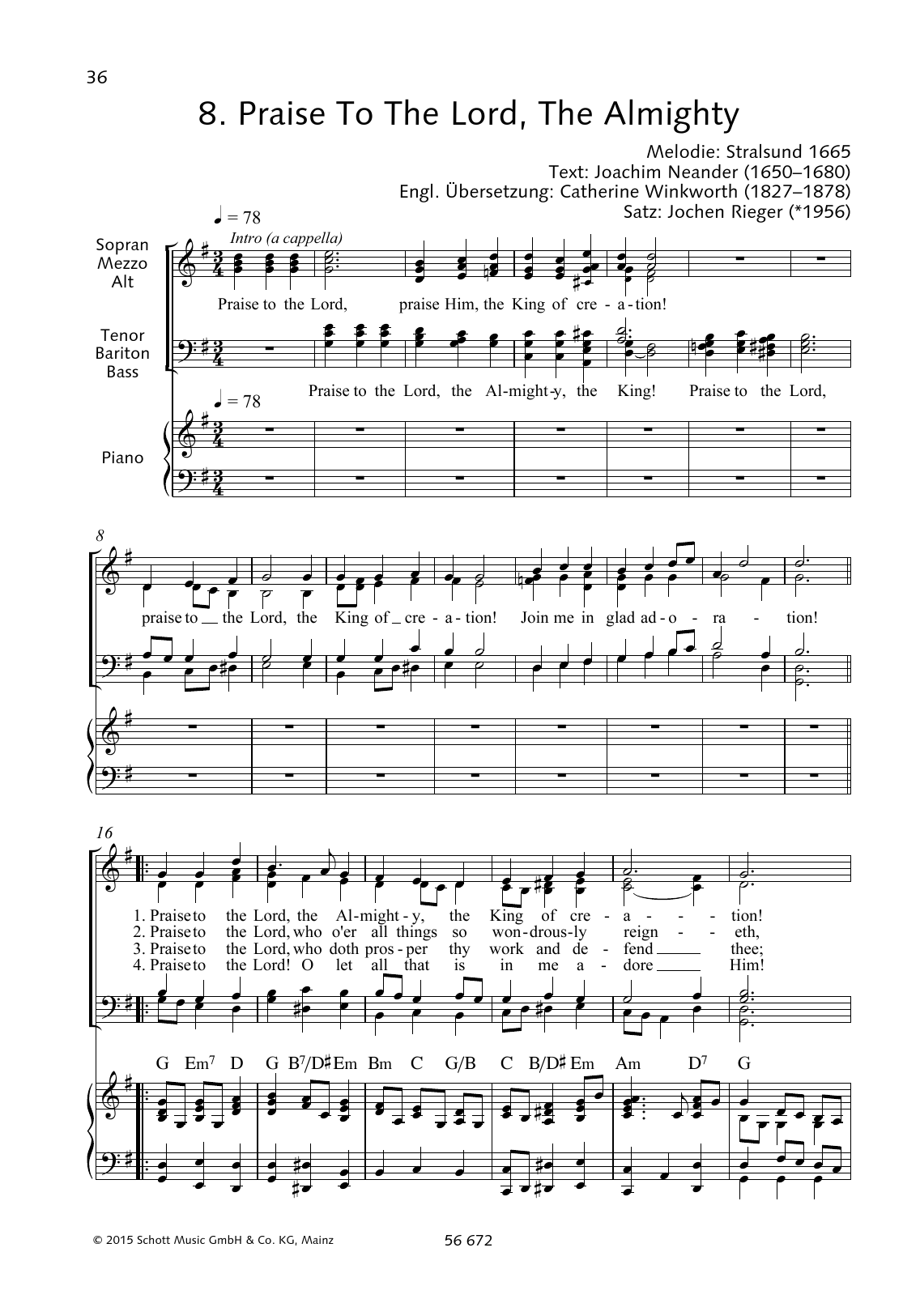 Download Jochen Rieger Praise to the Lord, The Almighty Sheet Music and learn how to play Choir PDF digital score in minutes